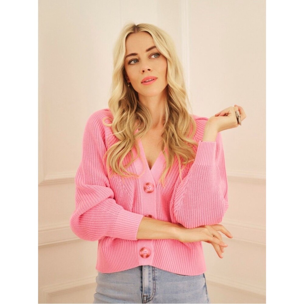 EsQualo Maia Knit Cardigan in Bubblegum Pink XS NWOT